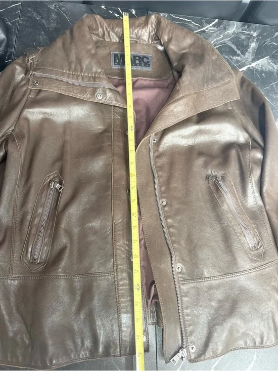 Andrew Marc New York Dark Brown Leather High Collar Jacket Womens XL Classic Y2K